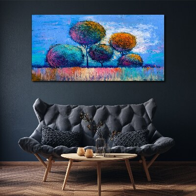 Colorful trees on a blue background Canvas Wall art