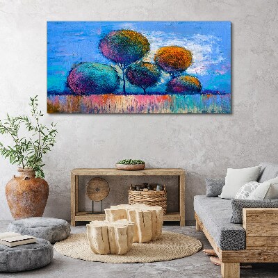 Colorful trees on a blue background Canvas Wall art