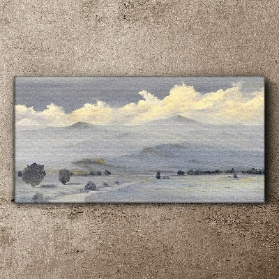 Painting winter mountains clouds Canvas Wall art