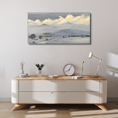 Painting winter mountains clouds Canvas Wall art