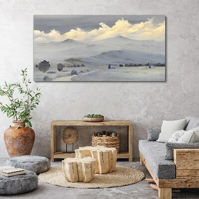 Painting winter mountains clouds Canvas Wall art