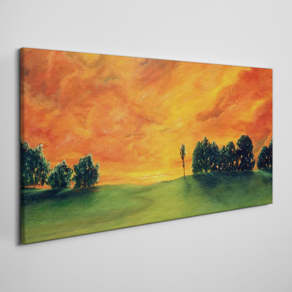 Sunset over the green hill Canvas Wall art
