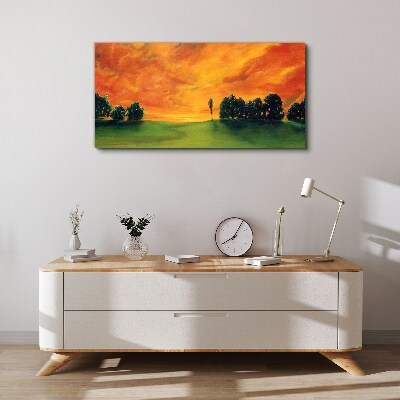Sunset over the green hill Canvas Wall art