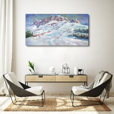Painting winter mountain snow Canvas Wall art