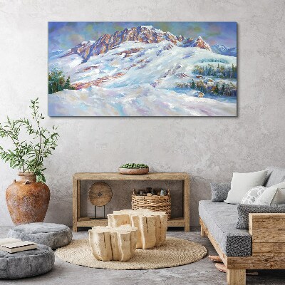 Painting winter mountain snow Canvas Wall art