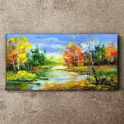 Autumn scenery by the river Canvas Wall art