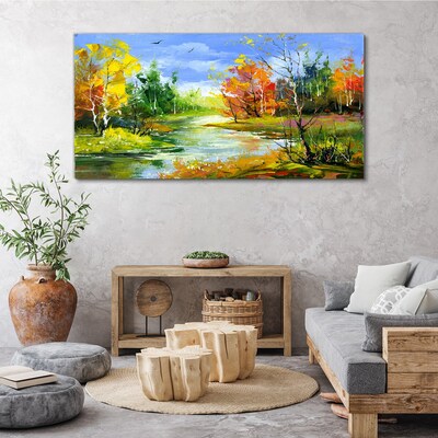 Painting nature forest river Canvas Wall art