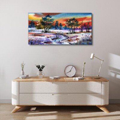 Painting winter trees Canvas Wall art