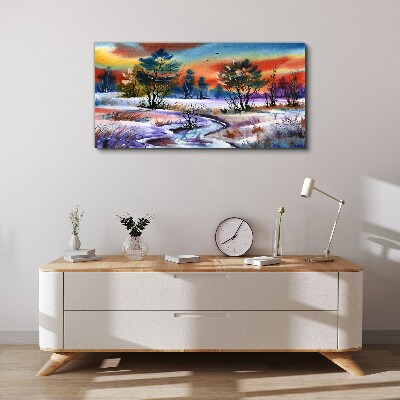 Winter landscape in rainbow colors Canvas Wall art