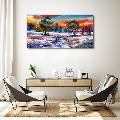Winter landscape in rainbow colors Canvas Wall art
