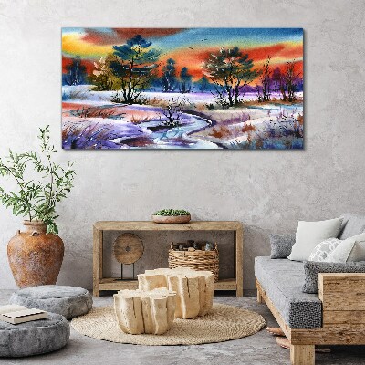 Painting winter trees Canvas Wall art