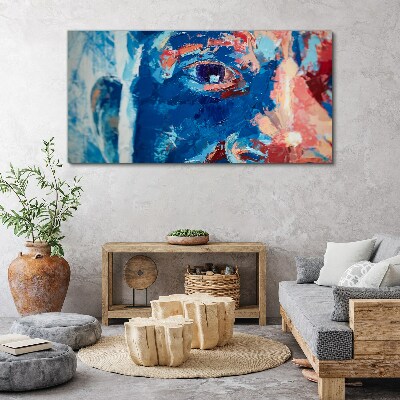 Intense Face in Blue Shades Canvas Wall art