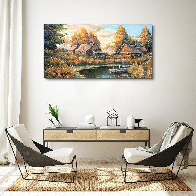 Painting nature forest hut Canvas Wall art
