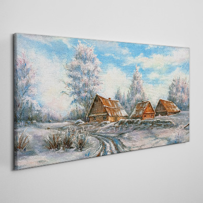 Winter tree hut nature Canvas Wall art