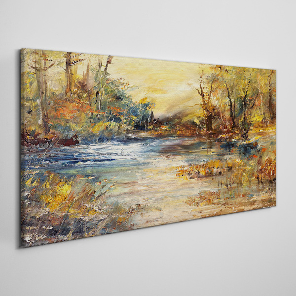 Autumn river in golden colors Canvas Wall art