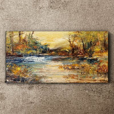 Autumn river in golden colors Canvas Wall art