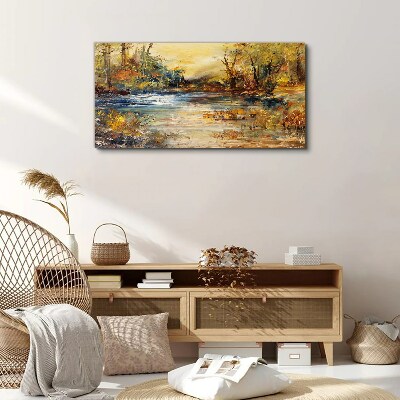 Autumn river in golden colors Canvas Wall art