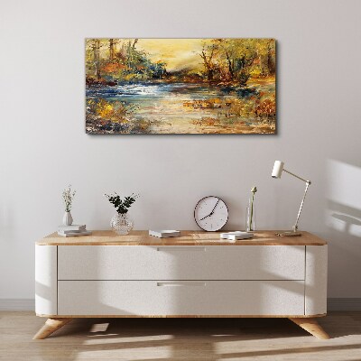 Autumn river in golden colors Canvas Wall art
