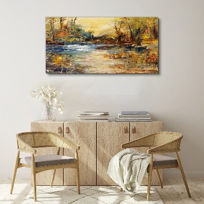 Autumn river in golden colors Canvas Wall art