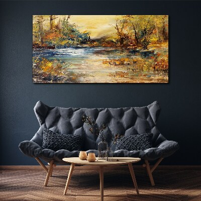 Autumn river in golden colors Canvas Wall art