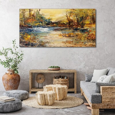 Autumn river in golden colors Canvas Wall art