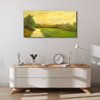 Painting nature river Canvas Wall art