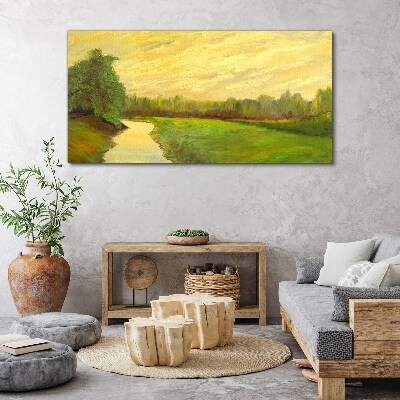 A peaceful landscape with a river and trees Canvas Wall art