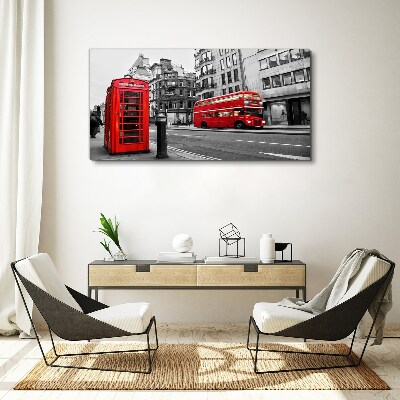Red telephone in a grey city Canvas Wall art