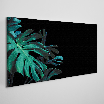 Green leaves on a black background Canvas Wall art