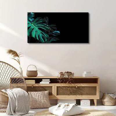 Green leaves on a black background Canvas Wall art