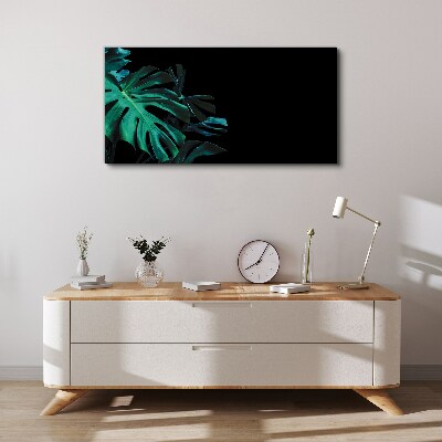 Green leaves on a black background Canvas Wall art