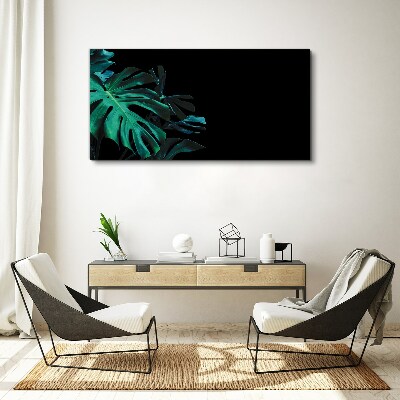 Green leaves on a black background Canvas Wall art