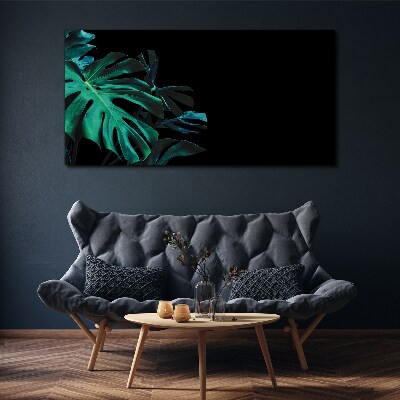 Green leaves on a black background Canvas Wall art