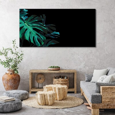 Green leaves on a black background Canvas Wall art