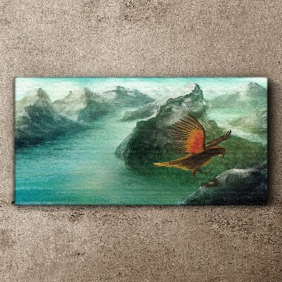 Eagle over a mountain lake Canvas Wall art
