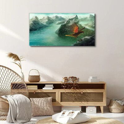 Eagle over a mountain lake Canvas Wall art