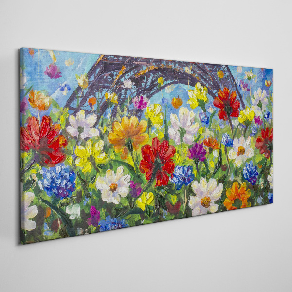 Floral landscape with the Eiffel Tower Canvas Wall art
