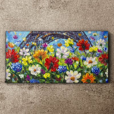 Floral landscape with the Eiffel Tower Canvas Wall art
