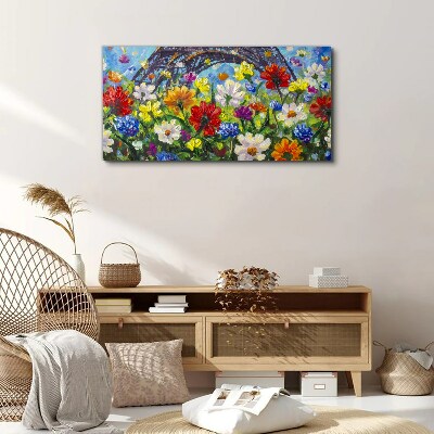 Floral landscape with the Eiffel Tower Canvas Wall art