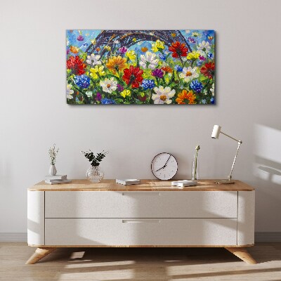 Floral landscape with the Eiffel Tower Canvas Wall art
