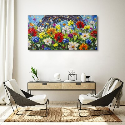 Floral landscape with the Eiffel Tower Canvas Wall art