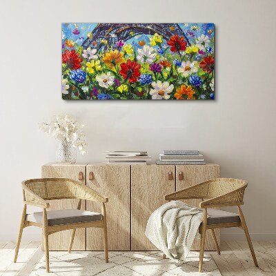Floral landscape with the Eiffel Tower Canvas Wall art