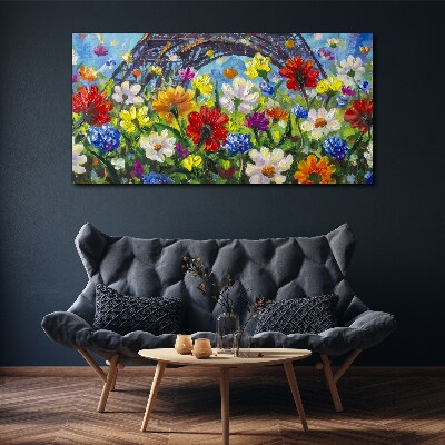 Floral landscape with the Eiffel Tower Canvas Wall art