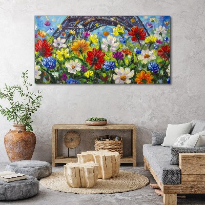 Floral landscape with the Eiffel Tower Canvas Wall art