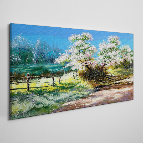 Spring landscape with blooming trees Canvas Wall art