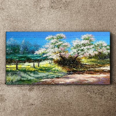 Spring landscape with blooming trees Canvas Wall art