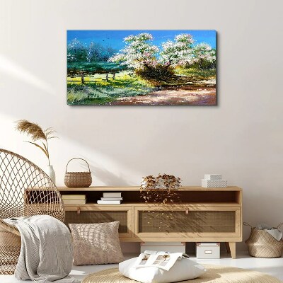 Spring landscape with blooming trees Canvas Wall art