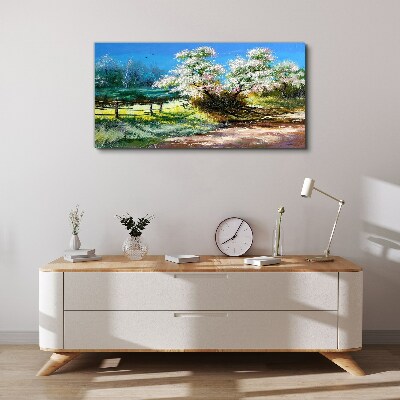 Spring landscape with blooming trees Canvas Wall art