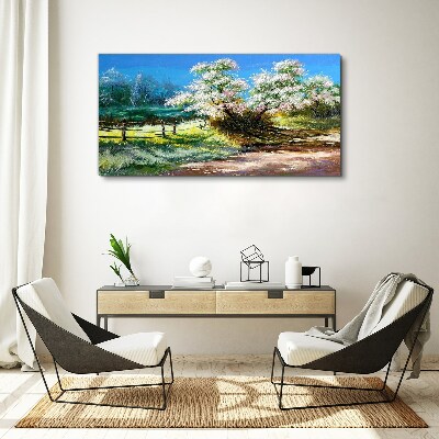 Spring landscape with blooming trees Canvas Wall art