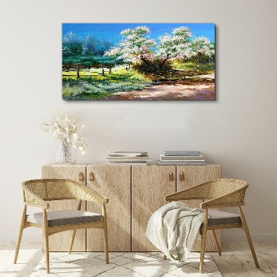 Spring landscape with blooming trees Canvas Wall art